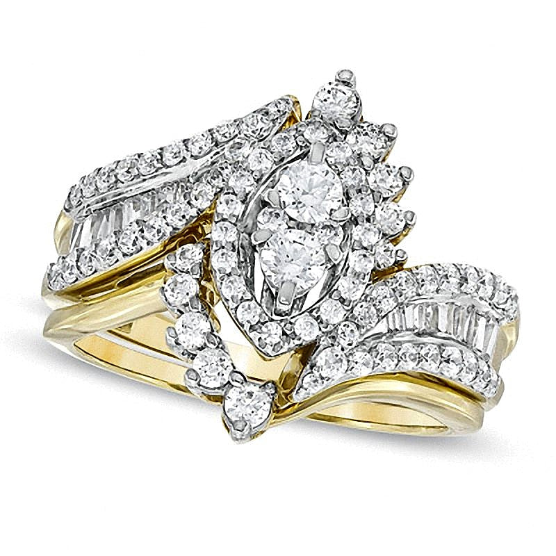 1.0 ct. Gesamtgewicht Diamant Brautset mit Marquise-Cluster in 14K Gelbgold