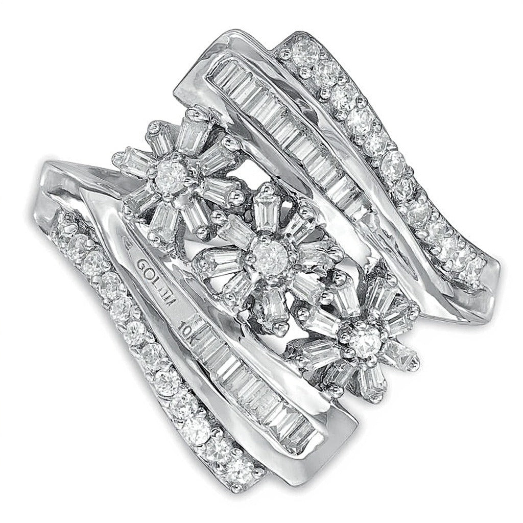 0.5 ct. Gesamtgewicht Komposit-Diamant Blumen-Ring in 10K Weißgold