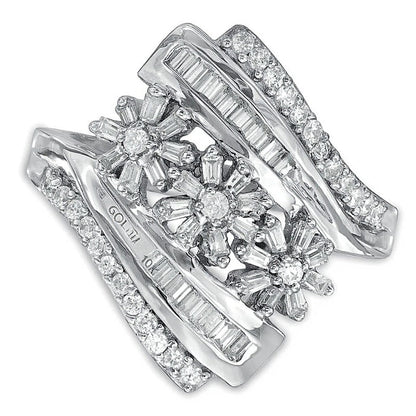0.5 ct. Gesamtgewicht Komposit-Diamant Blumen-Ring in 10K Weißgold