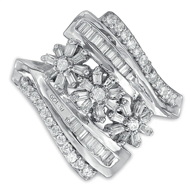 0.5 ct. Gesamtgewicht Komposit-Diamant Blumen-Ring in 10K Weißgold