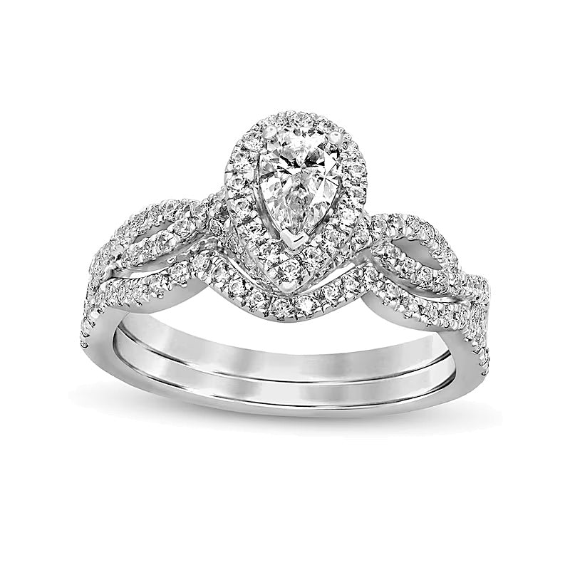 1.0 CT. TW Braut-Set mit tropfenförmigem Diamant und gedrehter Ringschiene in 14K Weißgold (I/I2)