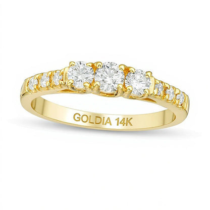 0,5 CT. Gesamtgewicht Diamant Dreistein-Verlobungsring in 14K Gelbgold (I/I3)
