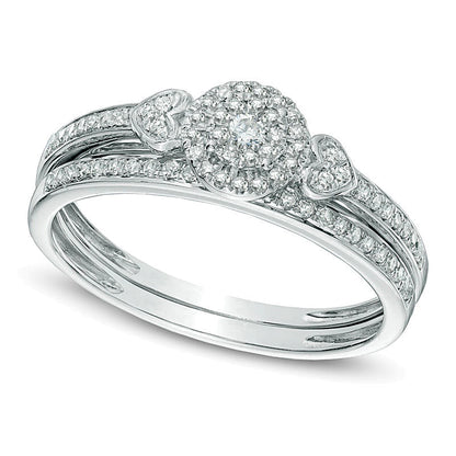 Diamant-Brautset mit Cluster-Halo 0.2 ct. Gesamtgewicht in 10K Weißgold