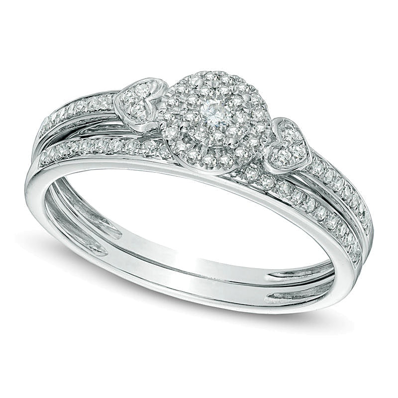 Diamant-Brautset mit Cluster-Halo 0.2 ct. Gesamtgewicht in 10K Weißgold