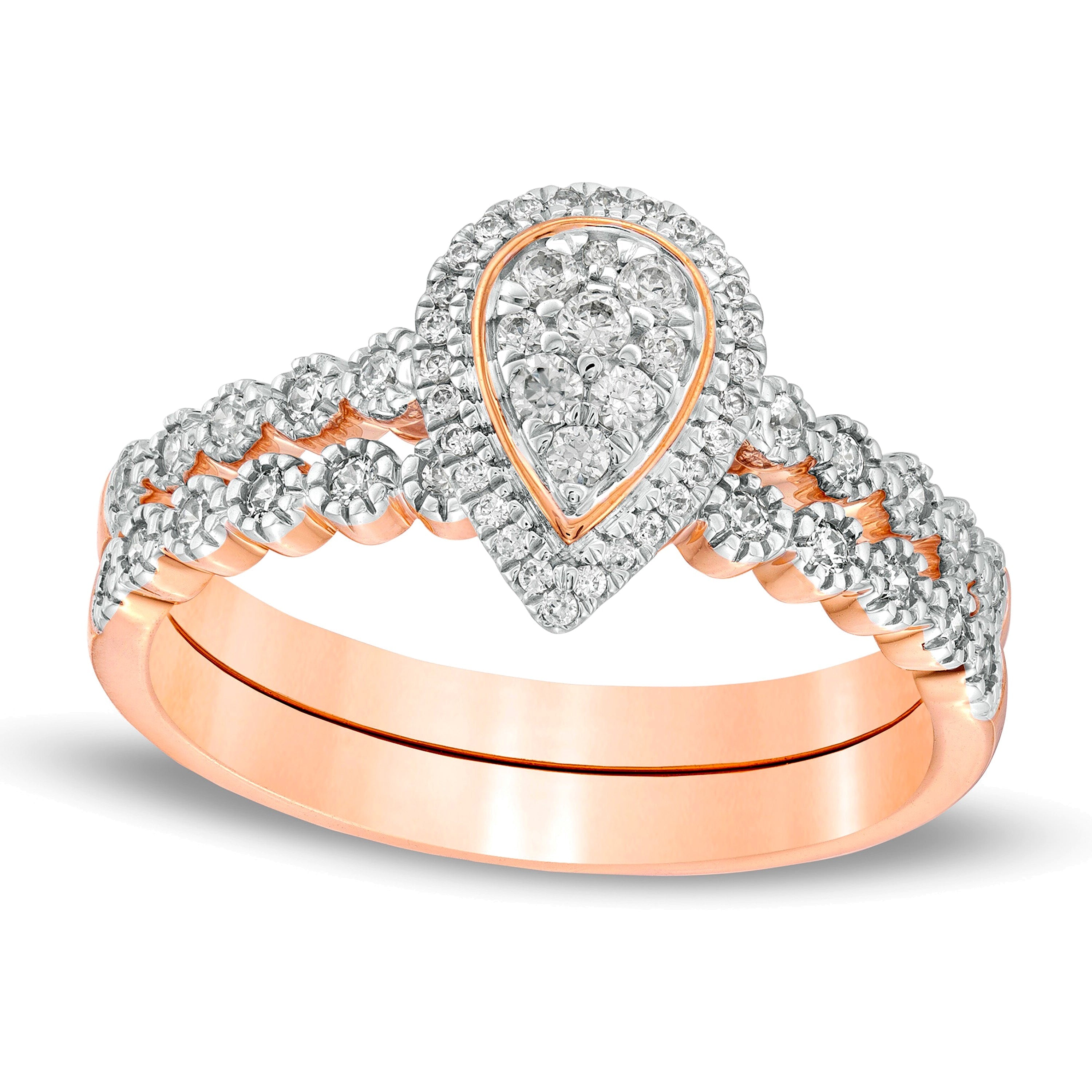 0.33 ct. Gesamtgewicht Komposit-Diamant Brautset tropfenförmig in 10K Roségold
