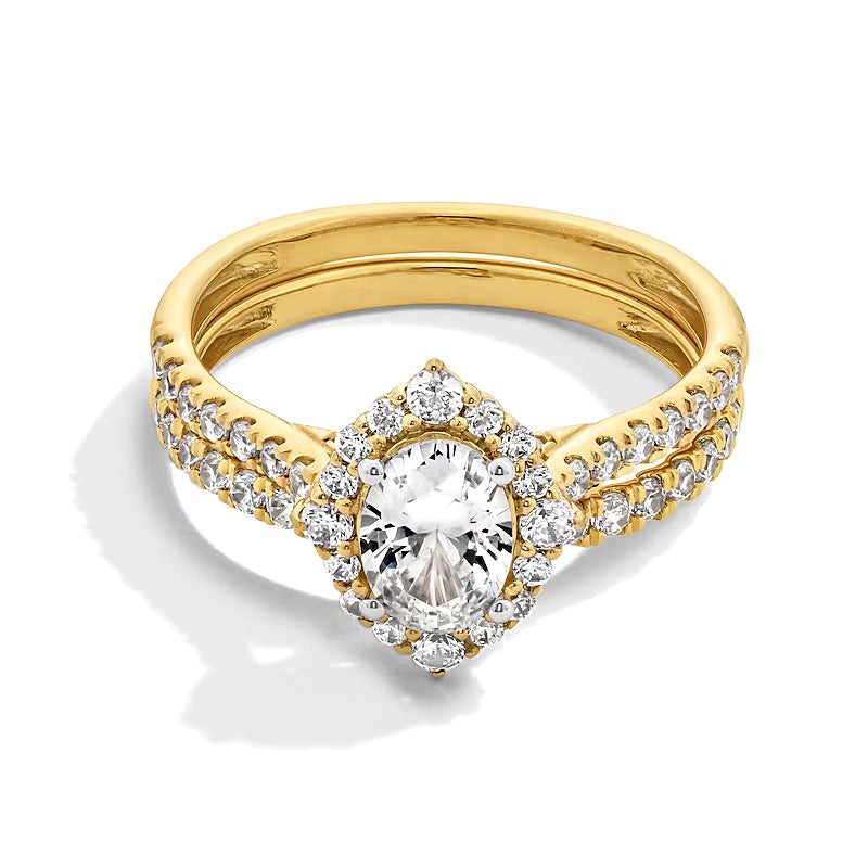 Braut-Set mit ovalem Diamant 1.5 ct. Gesamtgewicht in 14K Gelbgold