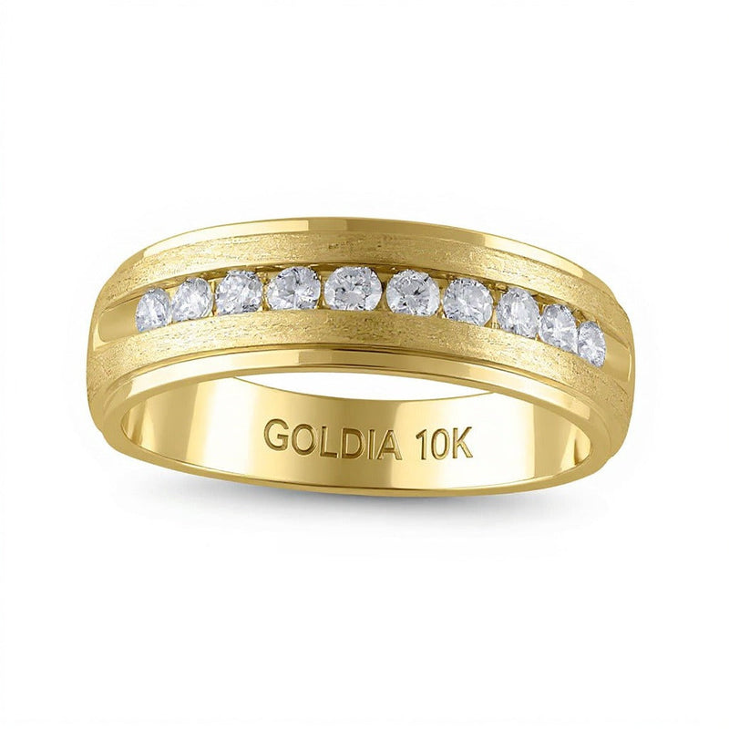 0.5 CT. Gesamtgewicht Diamant-Ring mit zehn Steinen, Satin-Finish, Stufenkante und Kanalfassung in 10K Gelbgold
