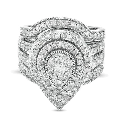 Braut-Set im Vintage-Stil mit tropfenförmigem und rundem Diamant-Besatz, mehrreihig, 1.25 ct. Gesamtgewicht, in 10K Weißgold