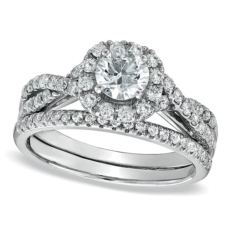 1.0 ct. Gesamtgewicht Diamant Braut-Set mit gedrehter Fassung in 14K Weißgold