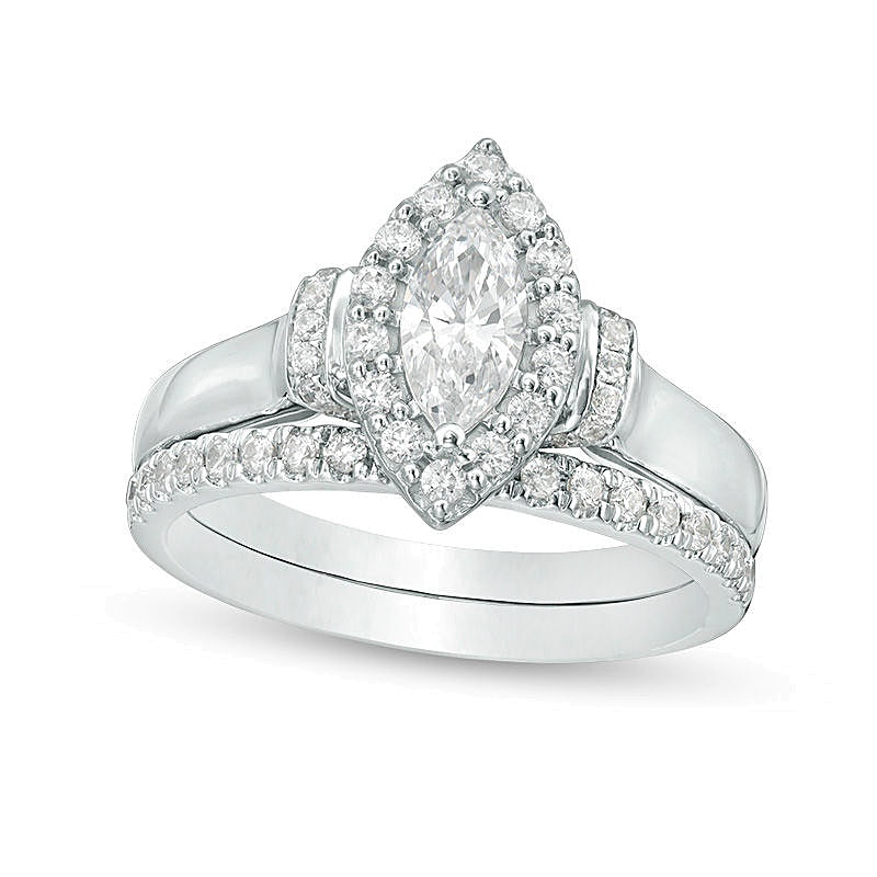 1,0 ct. Gesamtgewicht Marquise-Diamant Brautset in 14K Weißgold