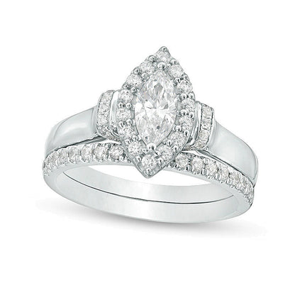 1,0 ct. Gesamtgewicht Marquise-Diamant Brautset in 14K Weißgold