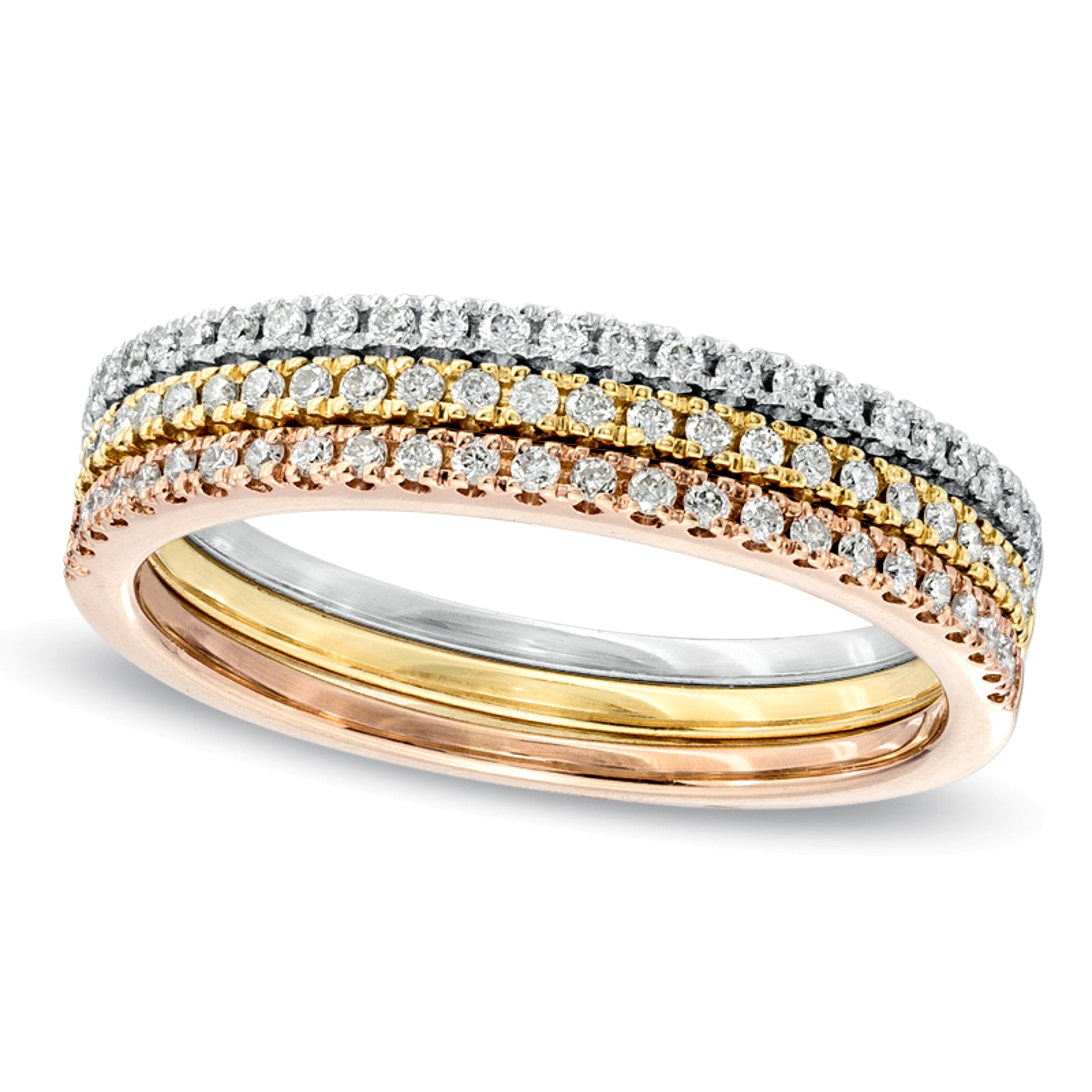 0.25 ct. Gesamtgewicht Diamant Dreiteiliges Stackable Ring-Set in 10K Tricolor-Gold