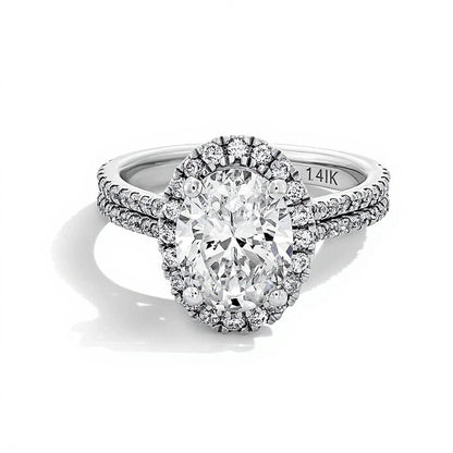 2.63 CT. Gesamtgewicht Halo-Ring mit Labordiamanten in Oval- und Rundschliff in 14K Weißgold (F/SI2)