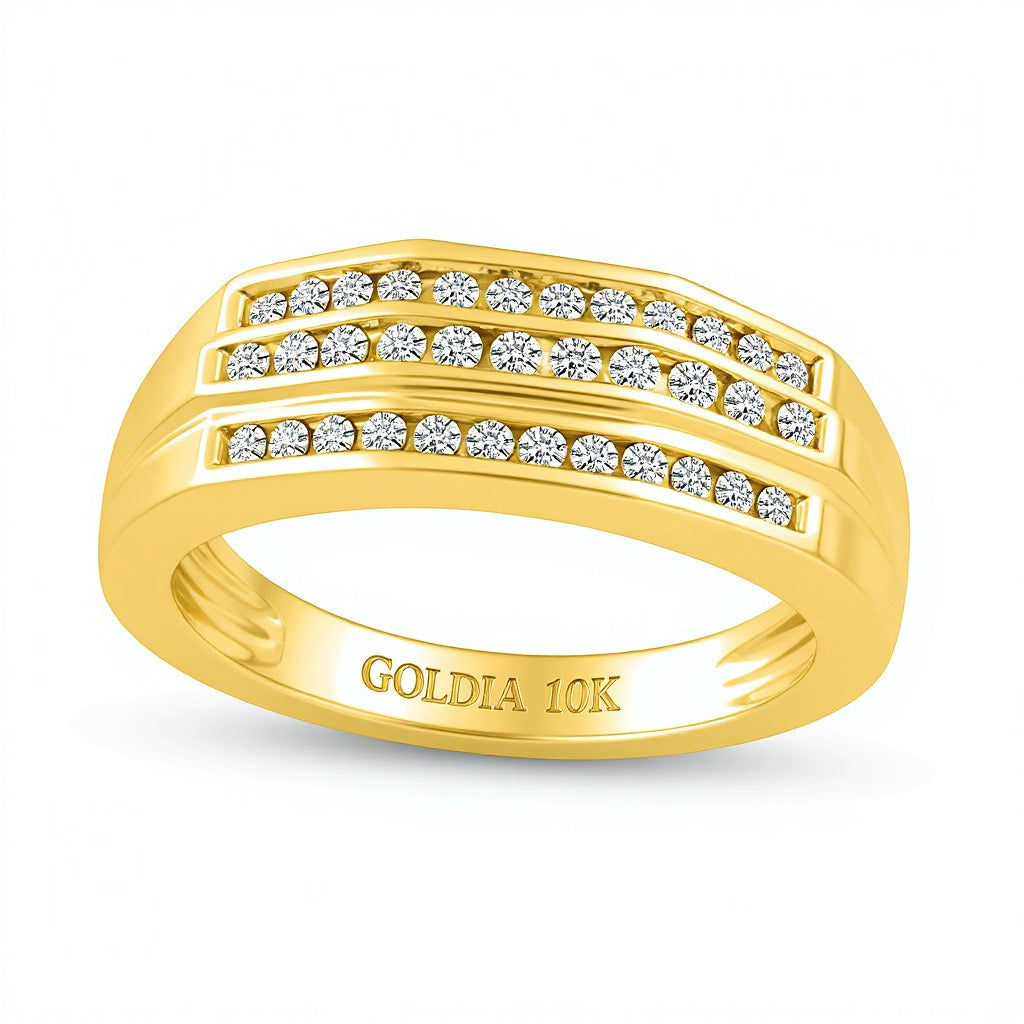 0.5 CT. Gesamtgewicht Diamant Ehering dreireihig in 10K Gelbgold