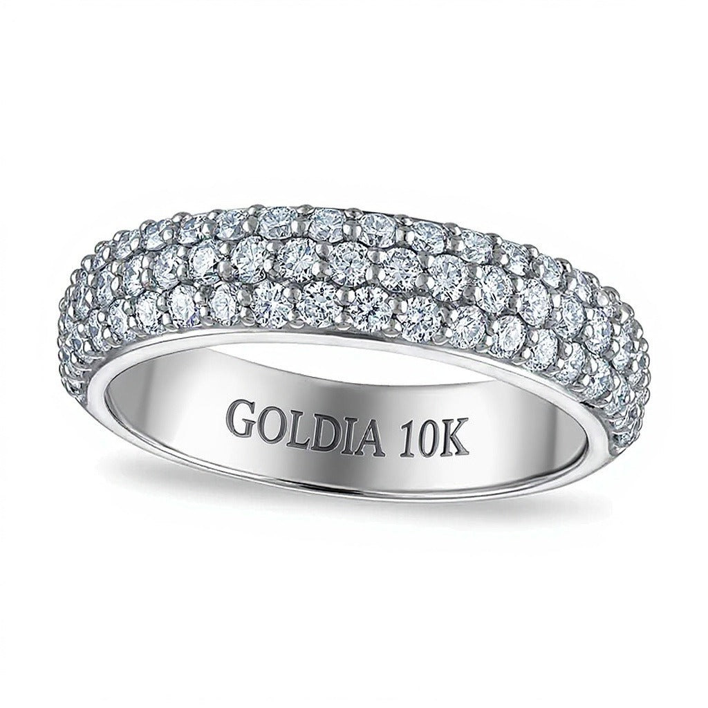 1.0 ct. Gesamtgewicht Memoire-Ring mit Labordiamanten dreireihig in 10K Weißgold (F/VS2)