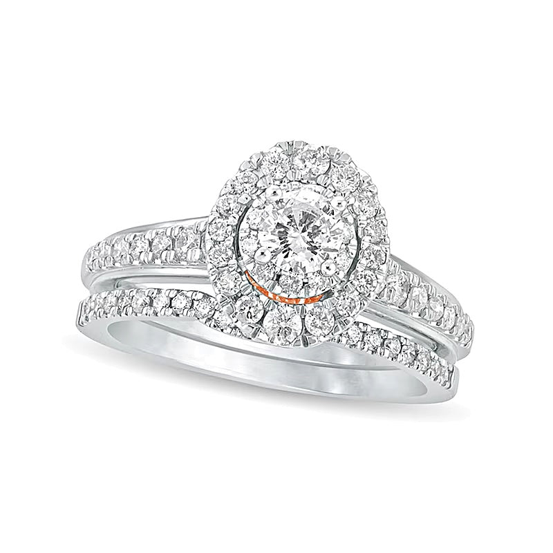 1.0 CT. Gesamtgewicht Diamant Braut-Set mit ovalem Rahmen in 10K Two-Tone Gold
