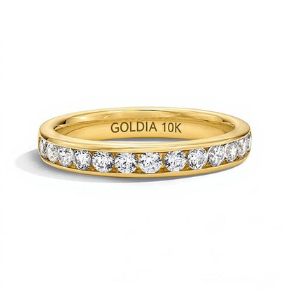 0.75 ct. Gesamtgewicht Memoire-Ring mit kanalgefassten Labordiamanten in 10K Gelbgold (F/VS2)