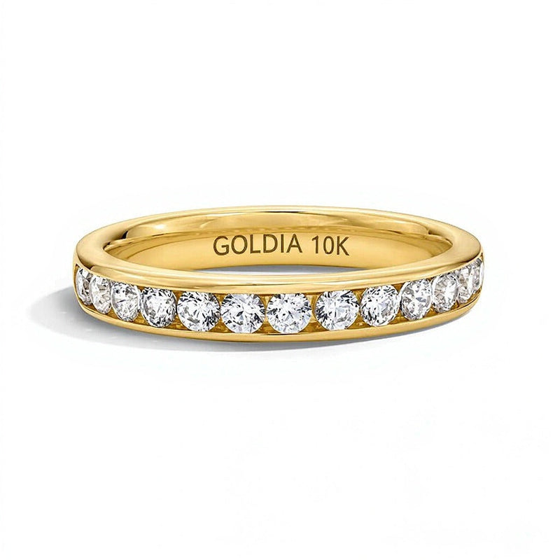 0.75 ct. Gesamtgewicht Memoire-Ring mit kanalgefassten Labordiamanten in 10K Gelbgold (F/VS2)