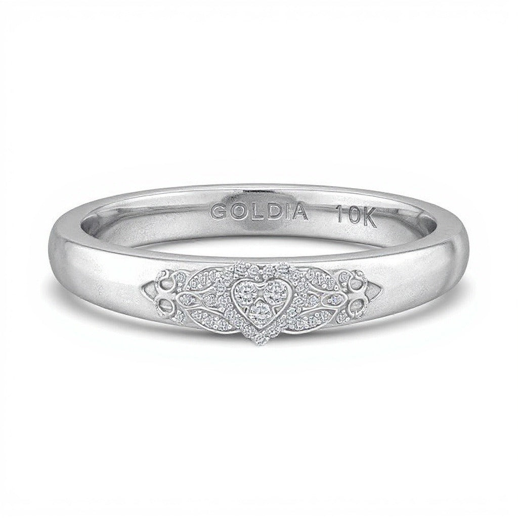 0.25 ct. Gesamtgewicht Herz-Ring mit mehreren Diamanten und Fleur-de-Lis-Ringschiene in 10K Weißgold