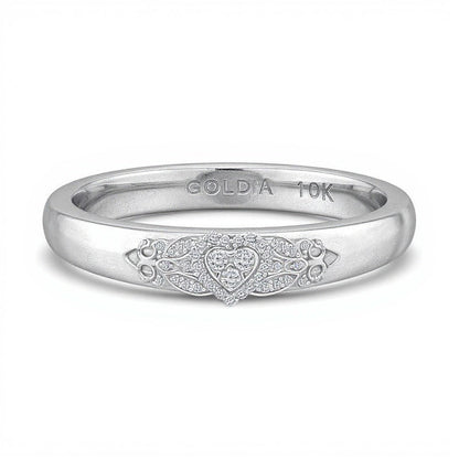 0.25 ct. Gesamtgewicht Herz-Ring mit mehreren Diamanten und Fleur-de-Lis-Ringschiene in 10K Weißgold