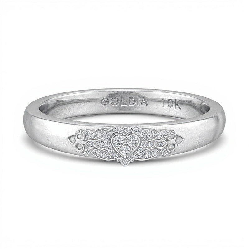 0.25 ct. Gesamtgewicht Herz-Ring mit mehreren Diamanten und Fleur-de-Lis-Ringschiene in 10K Weißgold