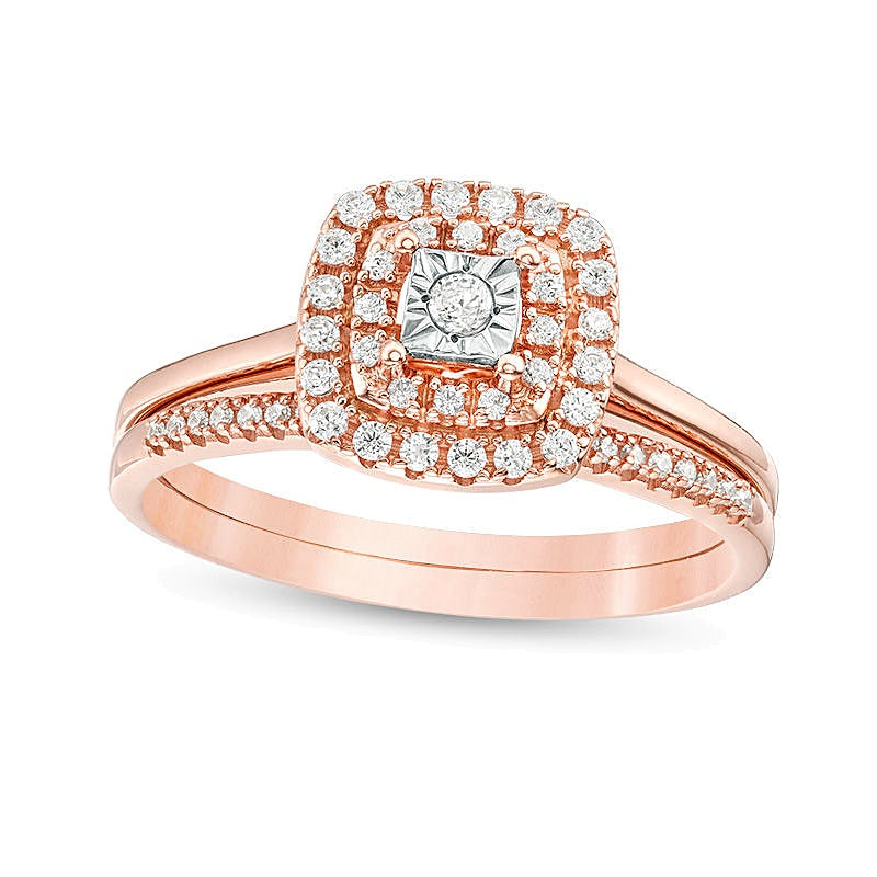 0.25 ct. Gesamtgewicht Diamant-Brautset mit doppeltem Kissenschliff-Rahmen in 10K Roségold