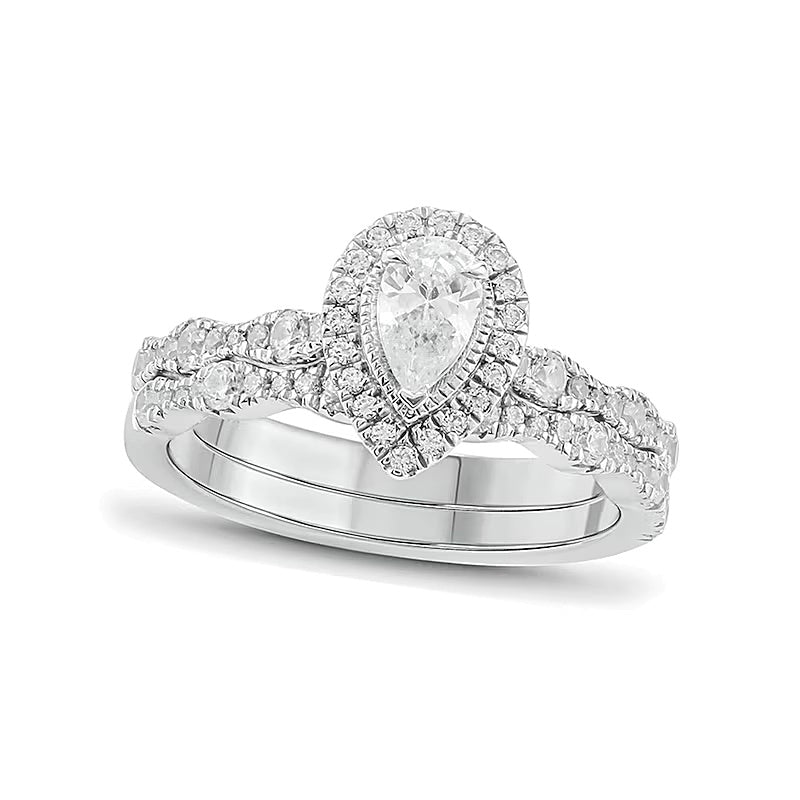 1.0 CT. Gesamtgewicht Braut-Set mit tropfenförmigem Diamant im Art-déco-Vintage-Stil in 14K Two-Tone Gold