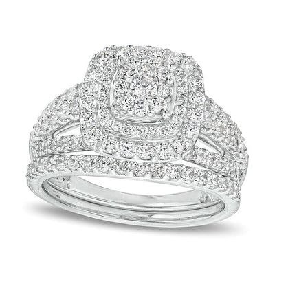 Braut-Set mit Diamanten im Kissenschliff und rund, mehrreihig, in 10K Weißgold, 1.13 ct. Gesamtgewicht