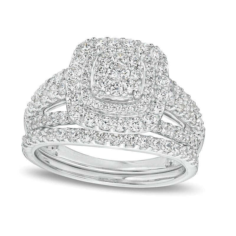 Braut-Set mit Diamanten im Kissenschliff und rund, mehrreihig, in 10K Weißgold, 1.13 ct. Gesamtgewicht