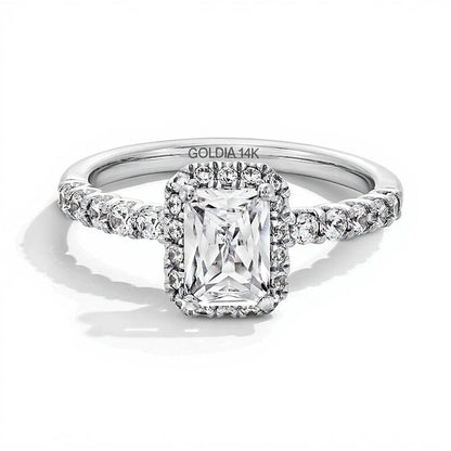 1.5 CT. Gesamtgewicht Halo-Ring mit Labordiamant im Radiant-Schliff in 14K Weißgold (F/SI2)