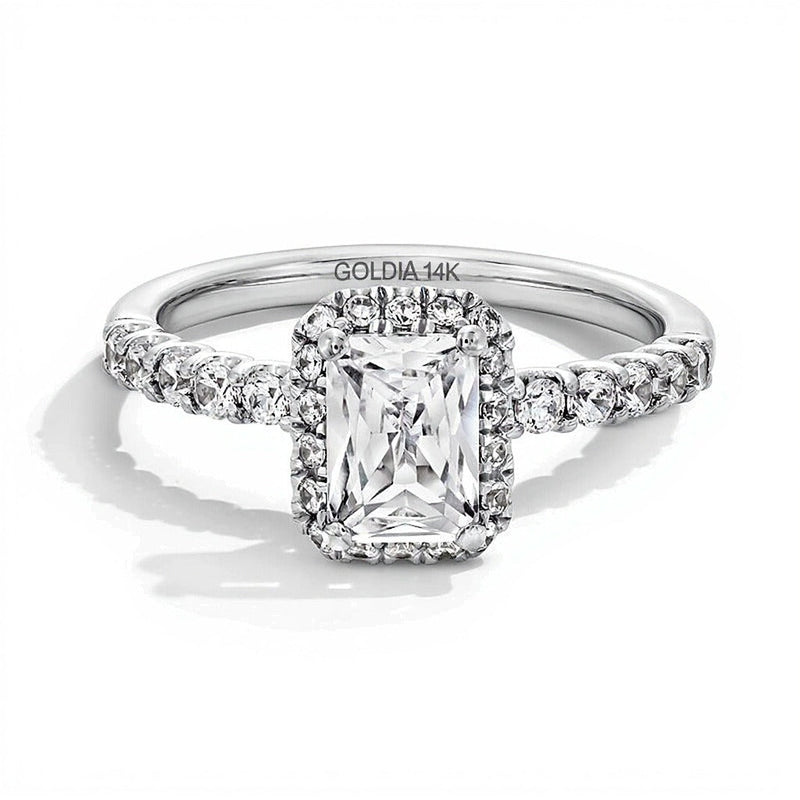 1.5 CT. Gesamtgewicht Halo-Ring mit Labordiamant im Radiant-Schliff in 14K Weißgold (F/SI2)