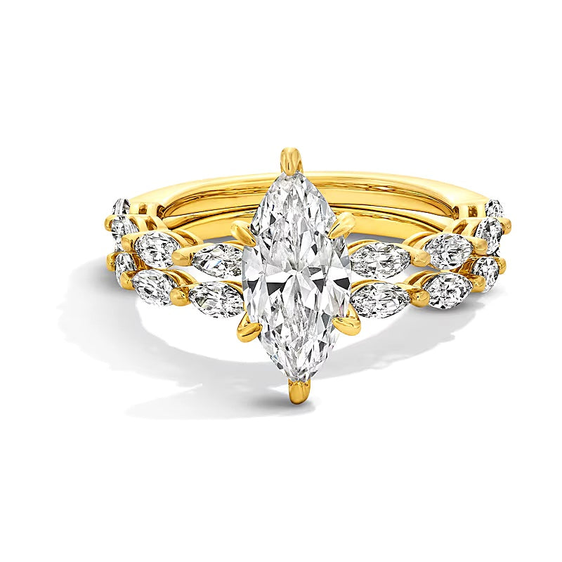 2.5 CT. Gesamtgewicht Braut-Set mit Labordiamanten im Marquise-Schliff in 14K Gelbgold (F/VS2)