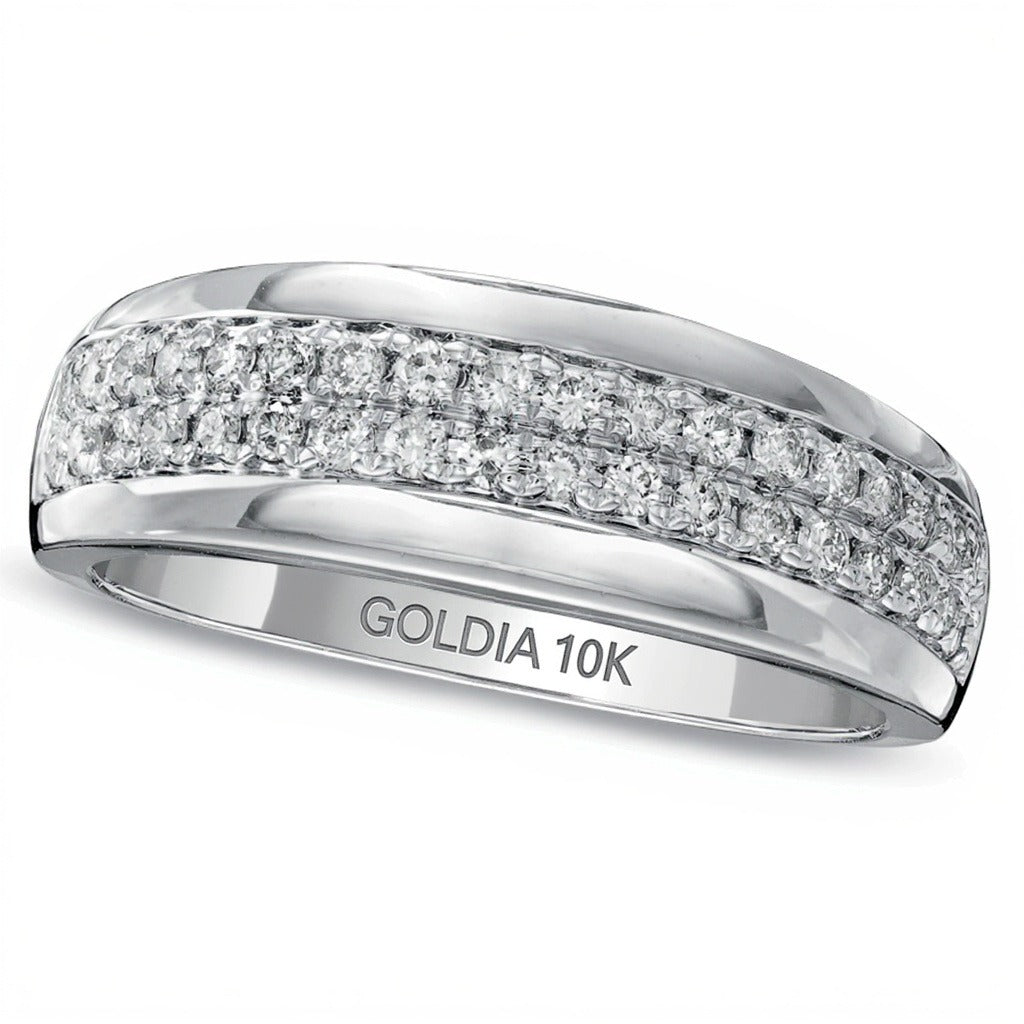 0,5 ct. Gesamtgewicht Diamant Ehering zweireihig in 10K Weißgold