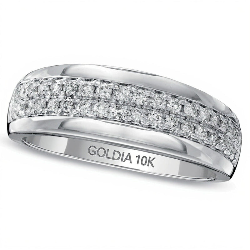 0,5 ct. Gesamtgewicht Diamant Ehering zweireihig in 10K Weißgold
