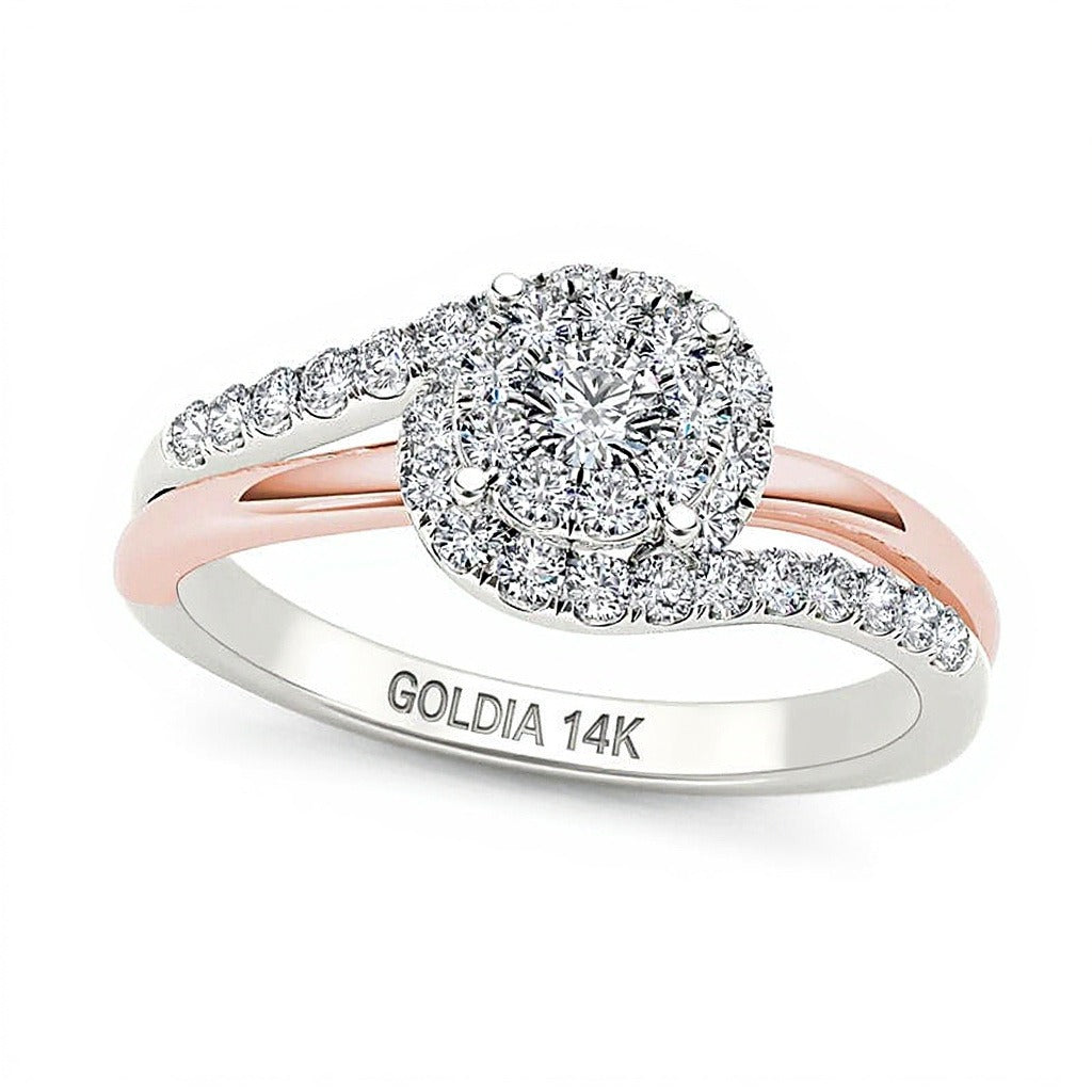 Verlobungsring mit Diamanten 0.5 ct. Gesamtgewicht und Halo in 14K Two-Tone Gold
