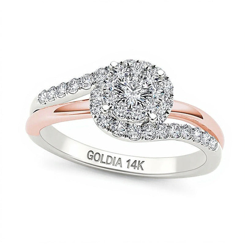 Verlobungsring mit Diamanten 0.5 ct. Gesamtgewicht und Halo in 14K Two-Tone Gold