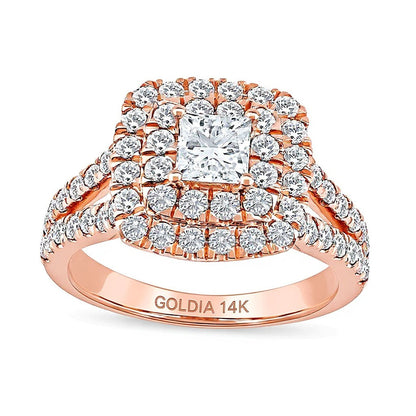 2.0 CT. Gesamtgewicht Verlobungsring im Princess-Schliff mit Labordiamanten, Halo und geteilter Schiene in 14K Roségold (F/VS2)