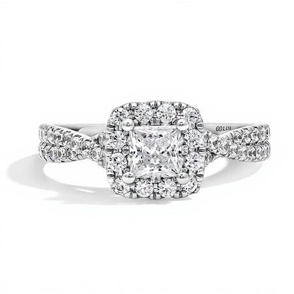1.0 CT. TW Halo-Verlobungsring mit Labordiamanten im Princess- und Rundschliff in Platin (F/SI2)