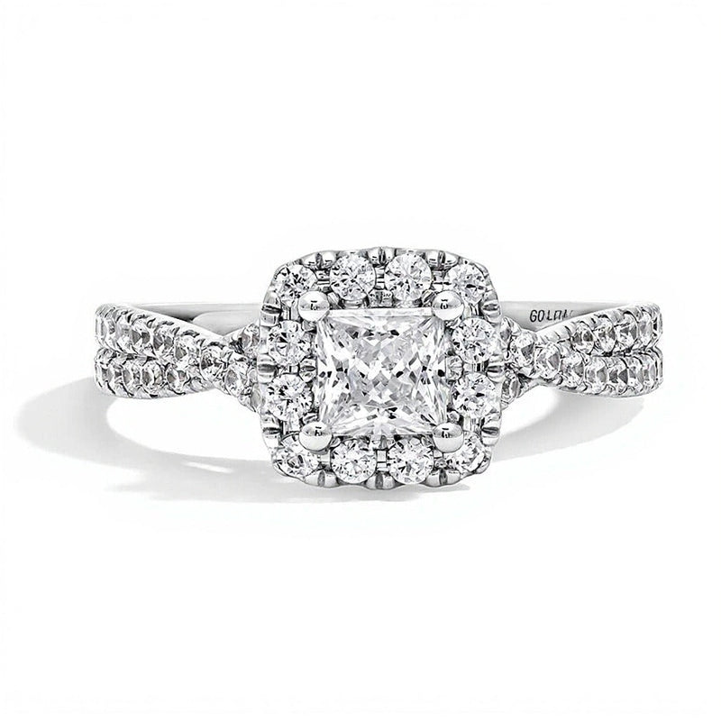 1.0 CT. TW Halo-Verlobungsring mit Labordiamanten im Princess- und Rundschliff in Platin (F/SI2)