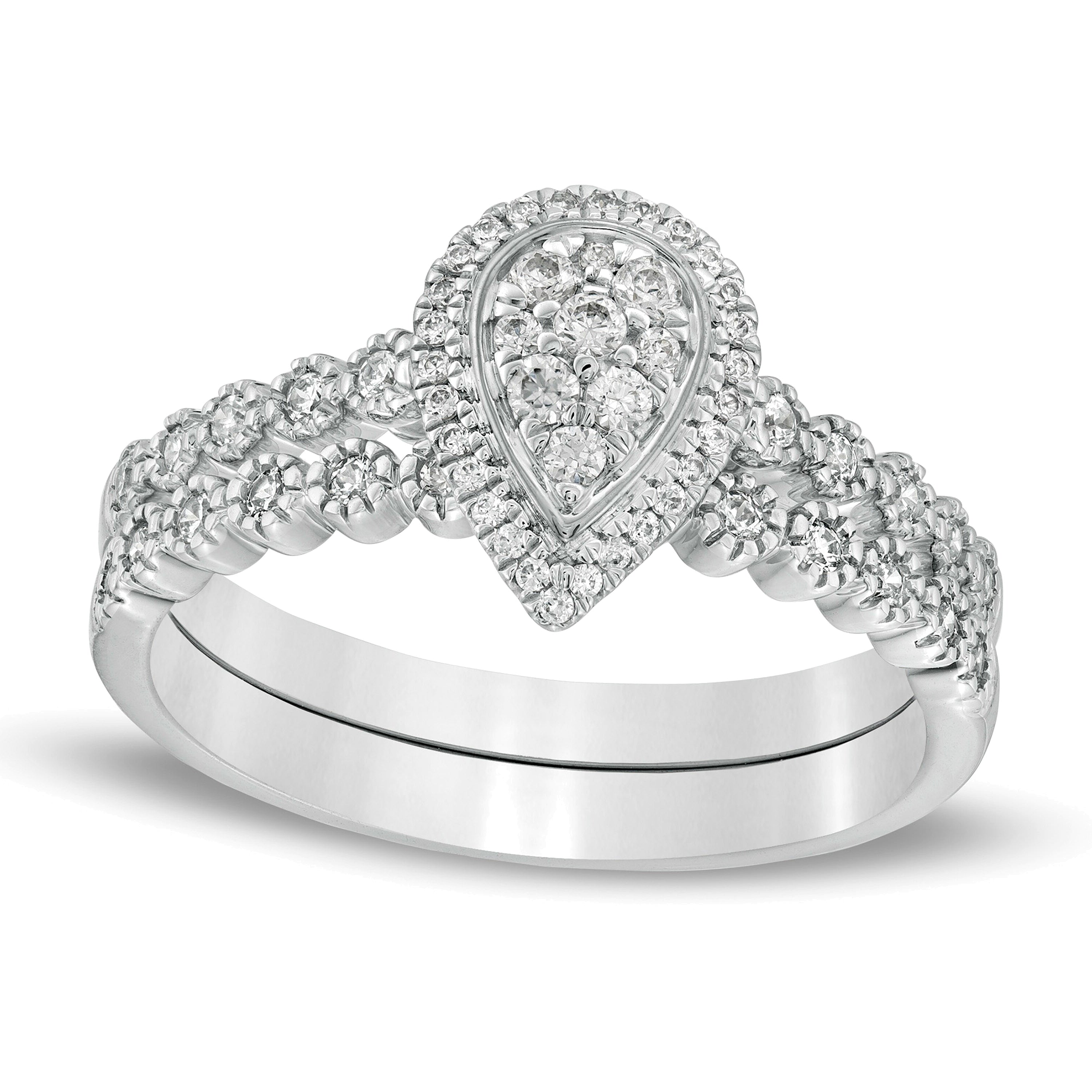 0.33 ct. Gesamtgewicht Komposit-Diamant Braut-Set tropfenförmig in 10K Weißgold