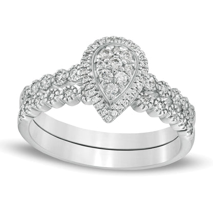 0.33 ct. Gesamtgewicht Komposit-Diamant Braut-Set tropfenförmig in 10K Weißgold