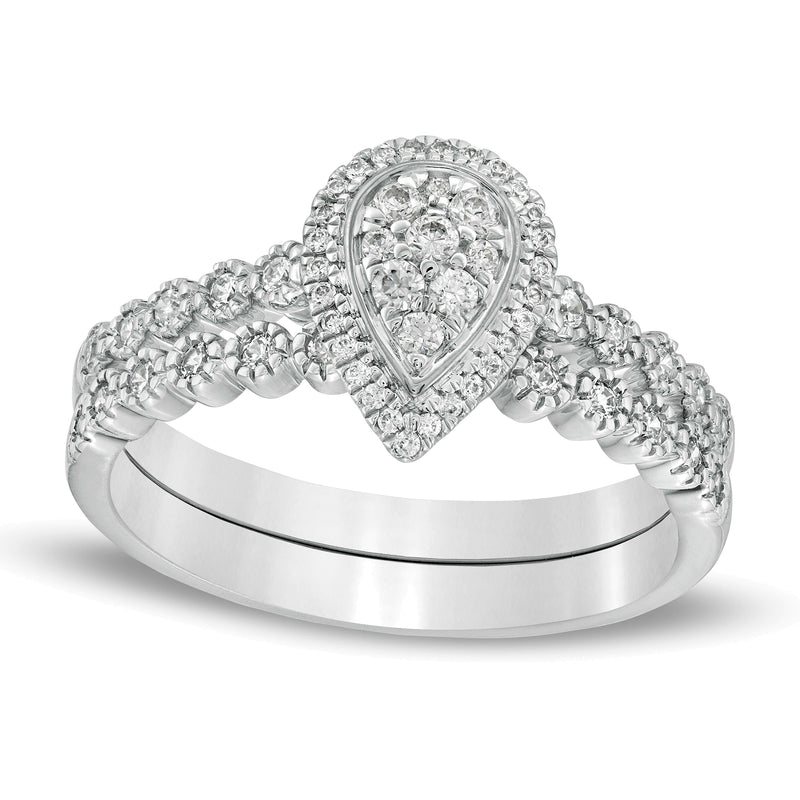 0.33 ct. Gesamtgewicht Komposit-Diamant Braut-Set tropfenförmig in 10K Weißgold