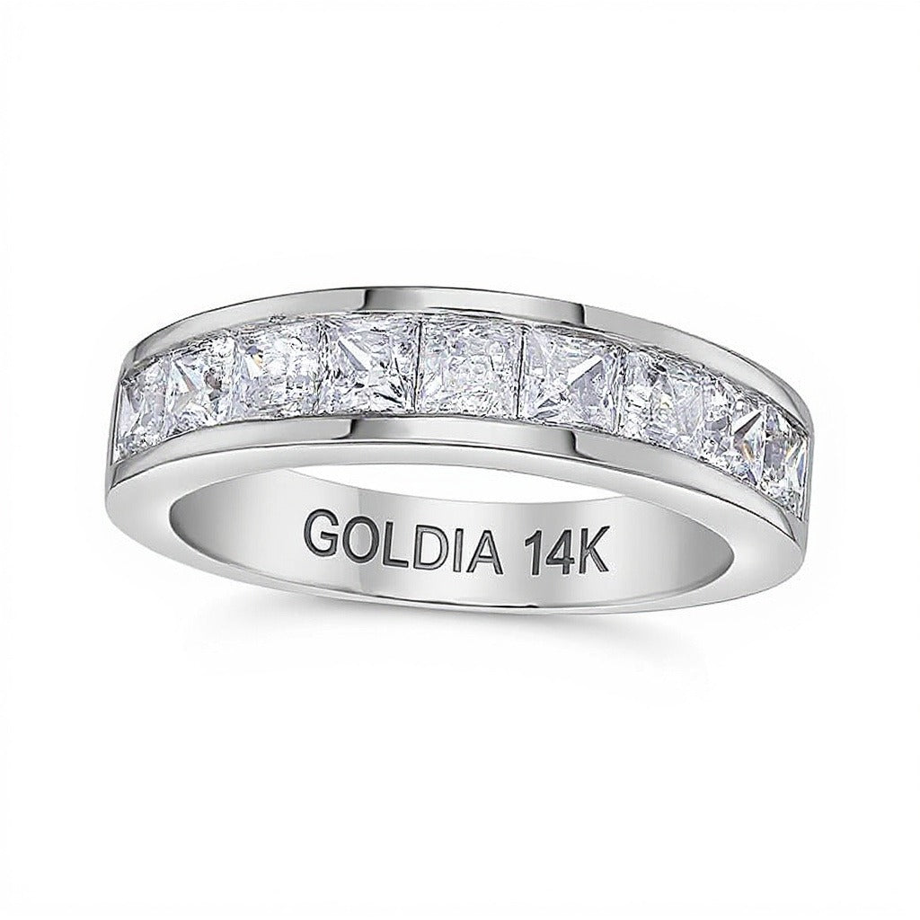 Ehering mit Diamanten im Princess-Schliff 1.5 ct. Gesamtgewicht in 14K Weißgold (H/VS2)