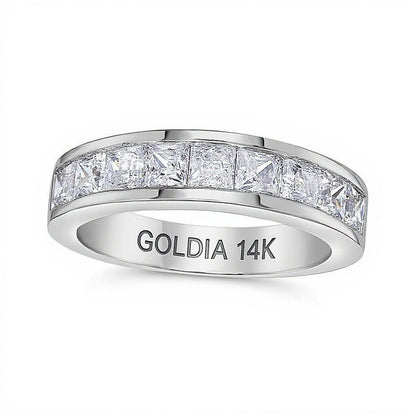 Ehering mit Diamanten im Princess-Schliff 1.5 ct. Gesamtgewicht in 14K Weißgold (H/VS2)
