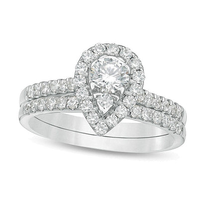 1.0 ct. Gesamtgewicht Braut-Set mit tropfenförmigen Diamanten und Halo in 10K Weißgold