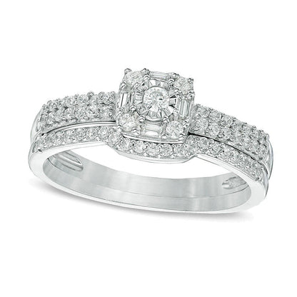 0.33 ct. Gesamtgewicht Diamant Brautset mit quadratischem Rahmen in 10K Weißgold