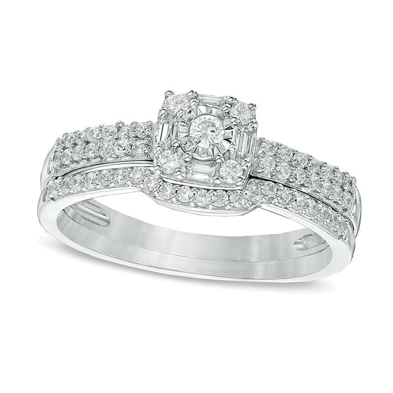 0.33 ct. Gesamtgewicht Diamant Brautset mit quadratischem Rahmen in 10K Weißgold