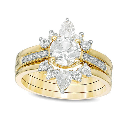 Braut-Set mit weißen Saphiren (Labor) und 0,05 ct. Gesamtgewicht Diamanten in 14K Weißgold