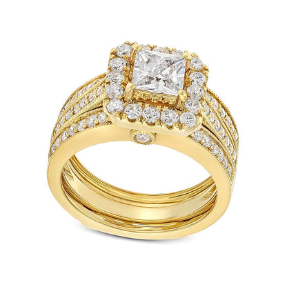 Braut-Set mit Labordiamanten im Princess-, Rund- und Kissenschliff 2.0 ct. Gesamtgewicht in 14K Gelbgold (F/VS2)