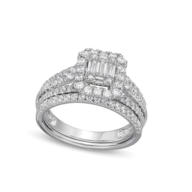 Braut-Set mit weißen Diamanten im Baguette- und Smaragdschliff, 1.0 ct. Gesamtgewicht, in 10K Weißgold